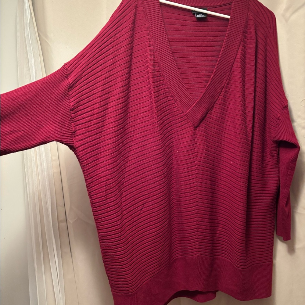 City Chic Red V-Neck Sweater with Textured Knit